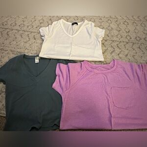 3 shirts white green and purple no brand name